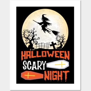 Halloween Scary Night Witch Broom Posters and Art